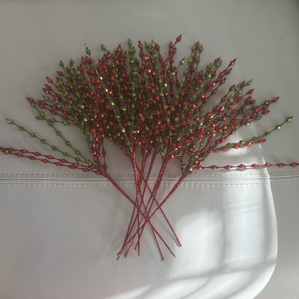 Christmas Tree Picks Lot of 10 Jeweled Red & Green Spray Picks Ornaments  EUC